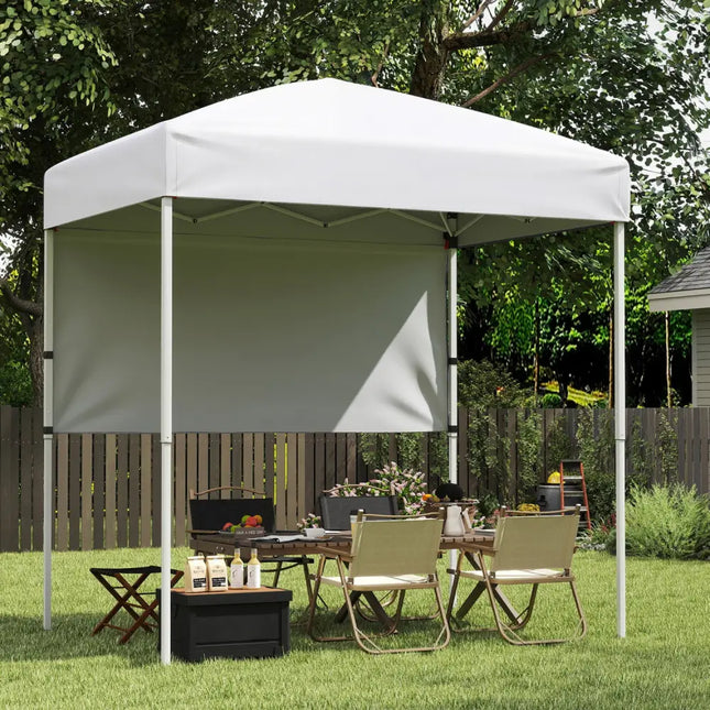 6 x 4 FT Pop-Up Canopy Tent with 1 Half Sidewall Easy Setup Folding Outdoor Sun Shelter-White - White - Canopies