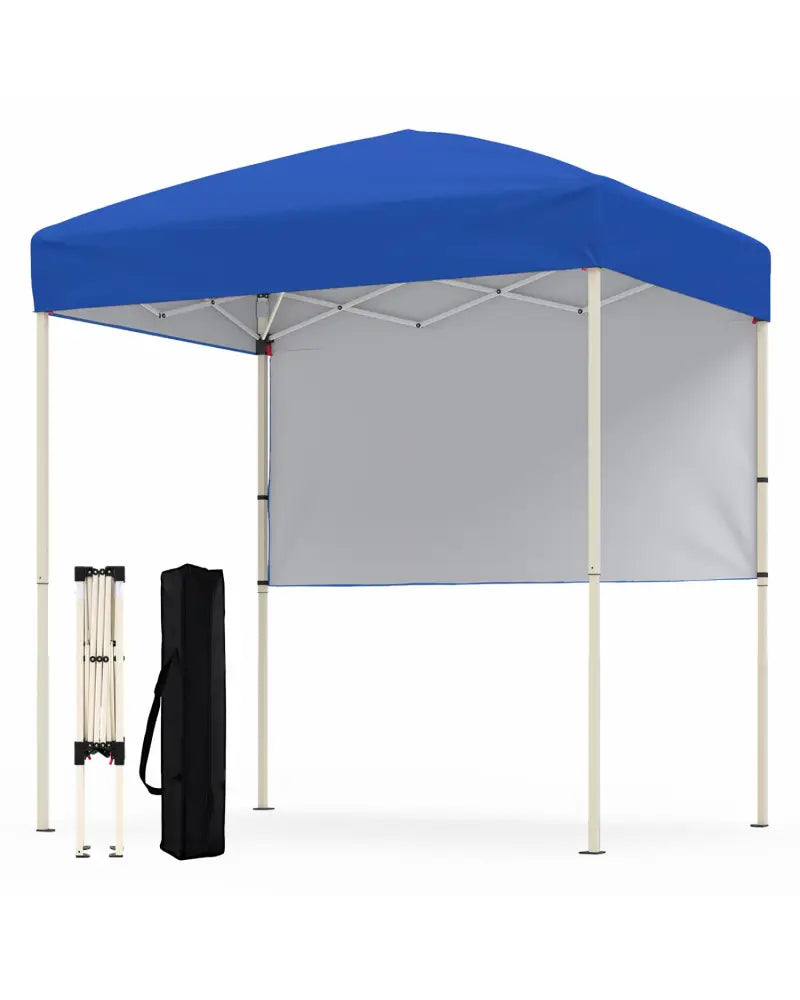 6 x 4 FT Pop-Up Canopy Tent with 1 Half Sidewall Easy Setup Folding Outdoor Sun Shelter-Blue - Blue - Canopies