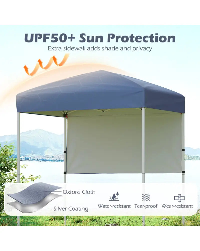 6 x 4 FT Pop-Up Canopy Tent with 1 Half Sidewall Easy Setup Folding Outdoor Sun Shelter-Gray - Gray - Canopies