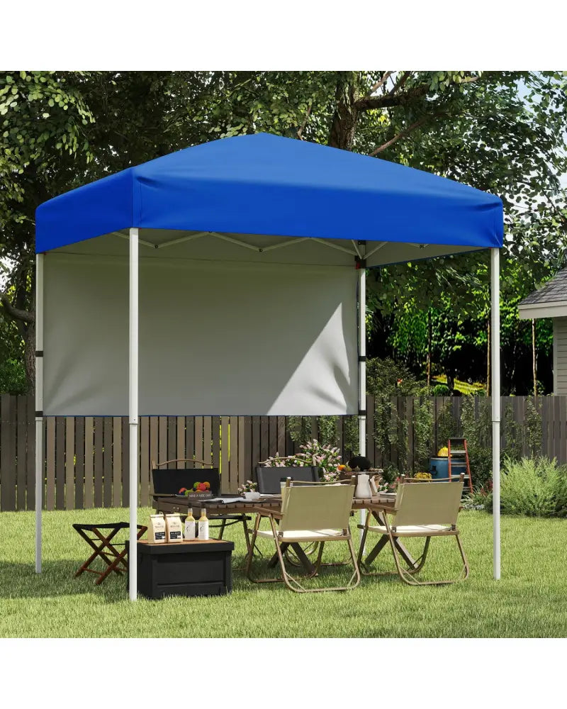 6 x 4 FT Pop-Up Canopy Tent with 1 Half Sidewall Easy Setup Folding Outdoor Sun Shelter-Blue - Blue - Canopies