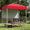 6 x 4 FT Pop-Up Canopy Tent with 1 Half Sidewall Easy Setup Folding Outdoor Sun Shelter-Red - Red - Canopies