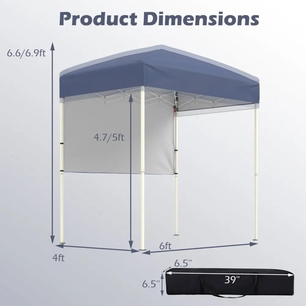 6 x 4 FT Pop-Up Canopy Tent with 1 Half Sidewall Easy Setup Folding Outdoor Sun Shelter-Gray - Gray - Canopies