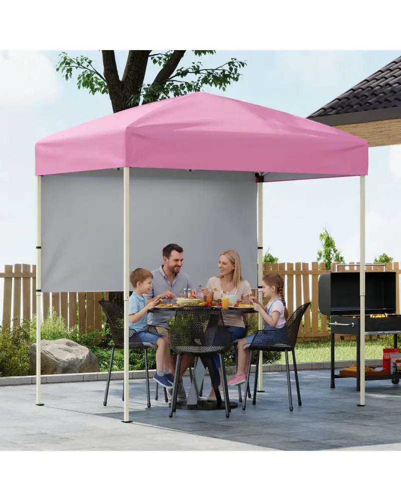 6 x 4 FT Pop-Up Canopy Tent with 1 Half Sidewall Easy Setup Folding Outdoor Sun Shelter-Pink - Pink - Canopies