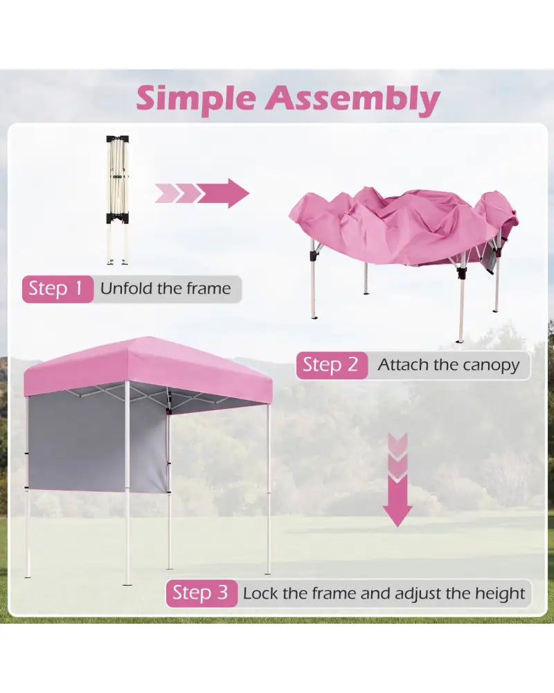 6 x 4 FT Pop-Up Canopy Tent with 1 Half Sidewall Easy Setup Folding Outdoor Sun Shelter-Pink - Pink - Canopies