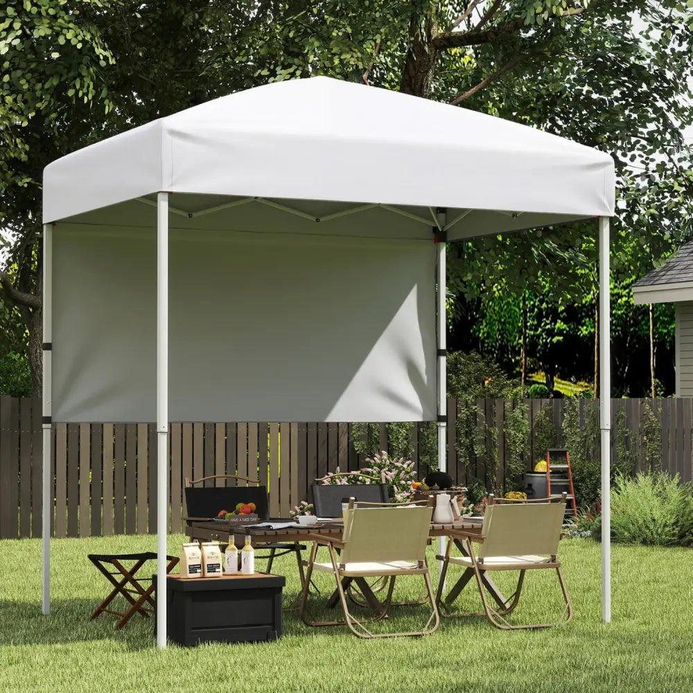 6 x 4 FT Pop-Up Canopy Tent with 1 Half Sidewall Easy Setup Folding Outdoor Sun Shelter-White - White - Canopies
