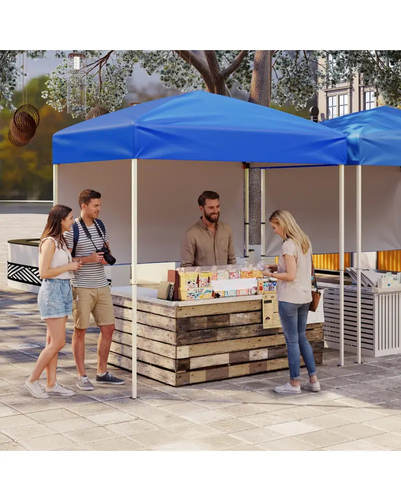 6 x 4 FT Pop-Up Canopy Tent with 1 Half Sidewall Easy Setup Folding Outdoor Sun Shelter-Blue - Blue - Canopies
