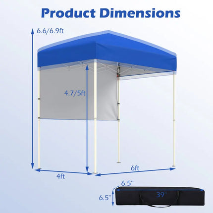 6 x 4 FT Pop-Up Canopy Tent with 1 Half Sidewall Easy Setup Folding Outdoor Sun Shelter-Blue - Blue - Canopies