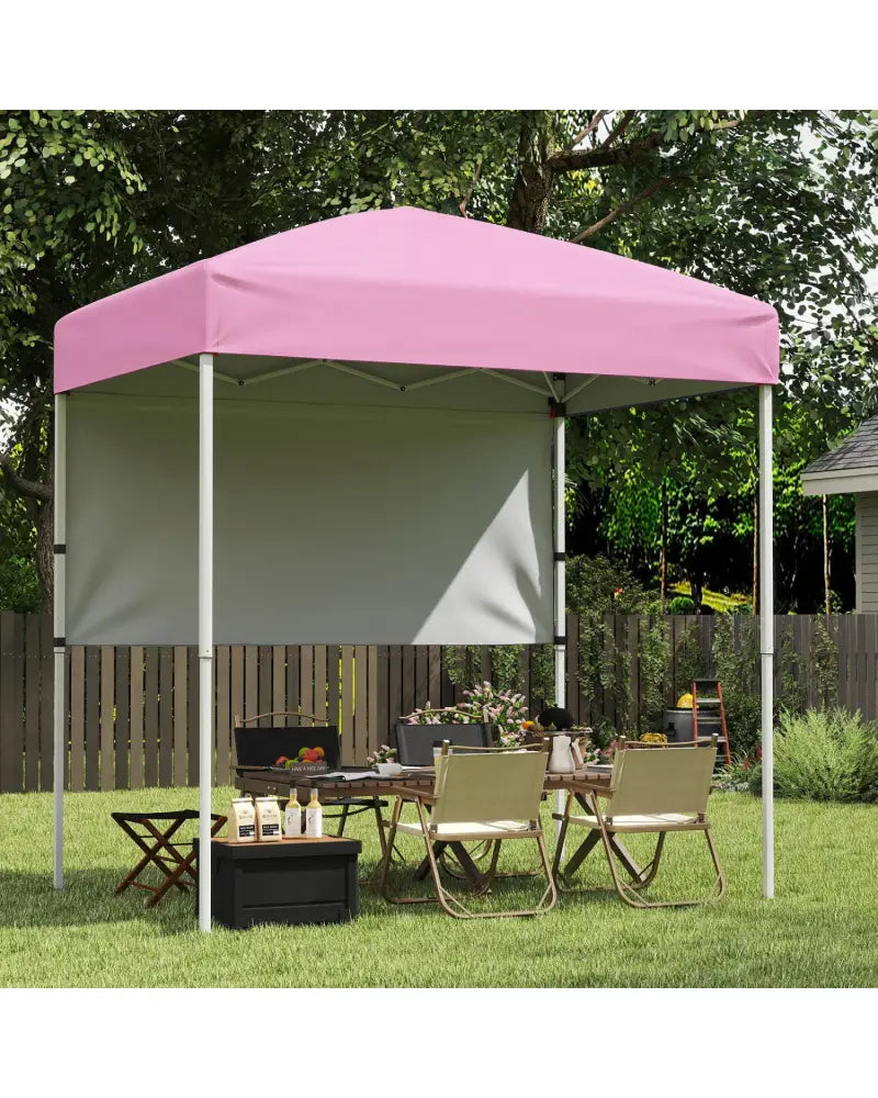 6 x 4 FT Pop-Up Canopy Tent with 1 Half Sidewall Easy Setup Folding Outdoor Sun Shelter-Pink - Pink - Canopies