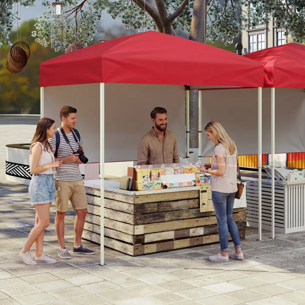 6 x 4 FT Pop-Up Canopy Tent with 1 Half Sidewall Easy Setup Folding Outdoor Sun Shelter-Red - Red - Canopies