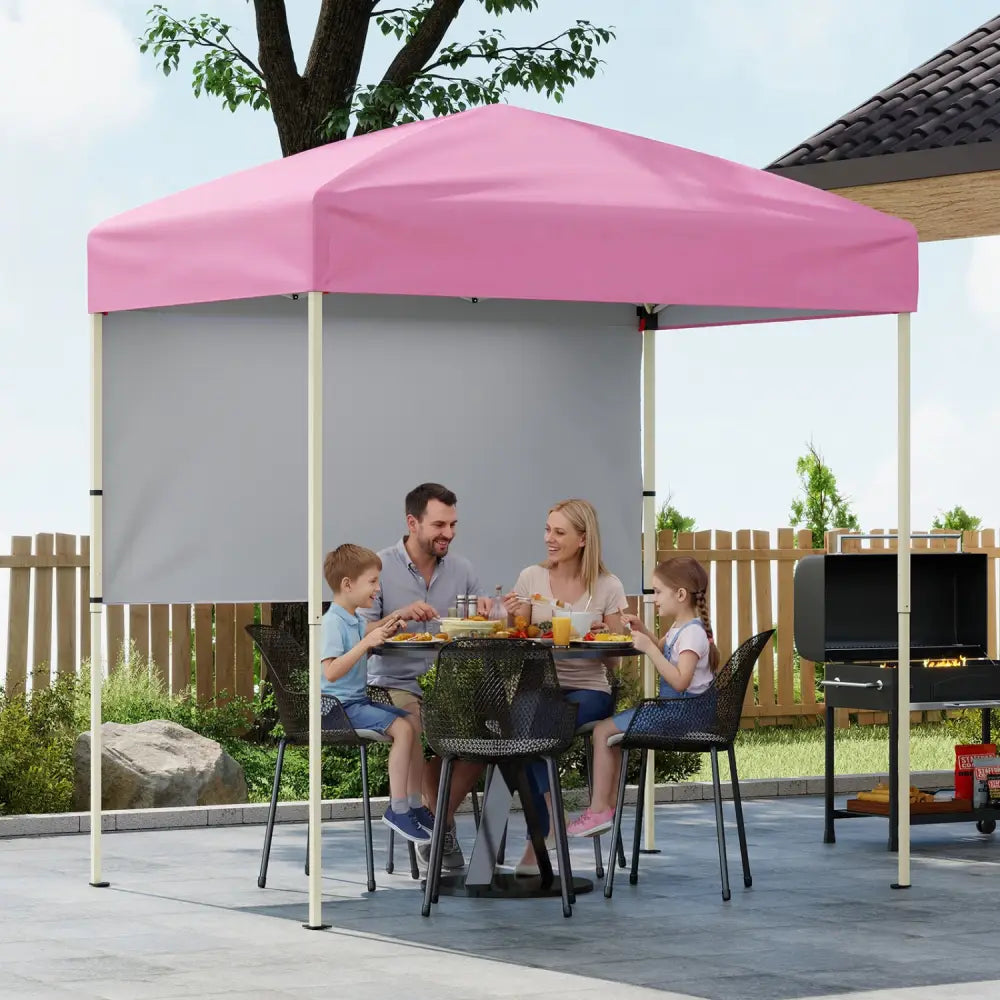 6 x 4 FT Pop-Up Canopy Tent with 1 Half Sidewall Easy Setup Folding Outdoor Sun Shelter-Pink - Pink - Canopies
