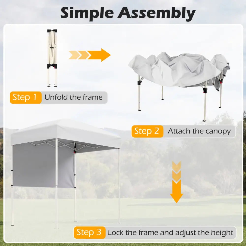 6 x 4 FT Pop-Up Canopy Tent with 1 Half Sidewall Easy Setup Folding Outdoor Sun Shelter-White - White - Canopies