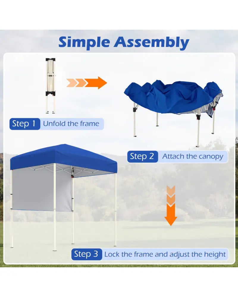 6 x 4 FT Pop-Up Canopy Tent with 1 Half Sidewall Easy Setup Folding Outdoor Sun Shelter-Blue - Blue - Canopies
