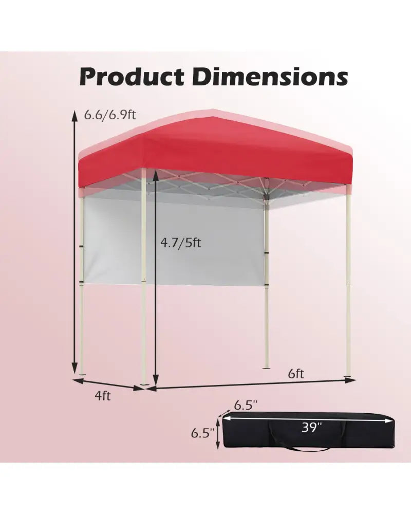 6 x 4 FT Pop-Up Canopy Tent with 1 Half Sidewall Easy Setup Folding Outdoor Sun Shelter-Red - Red - Canopies