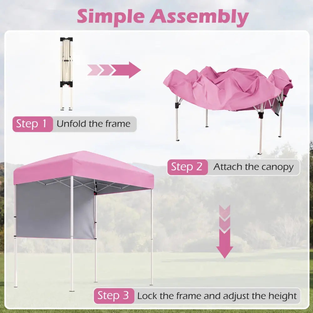 6 x 4 FT Pop-Up Canopy Tent with 1 Half Sidewall Easy Setup Folding Outdoor Sun Shelter-Pink - Pink - Canopies