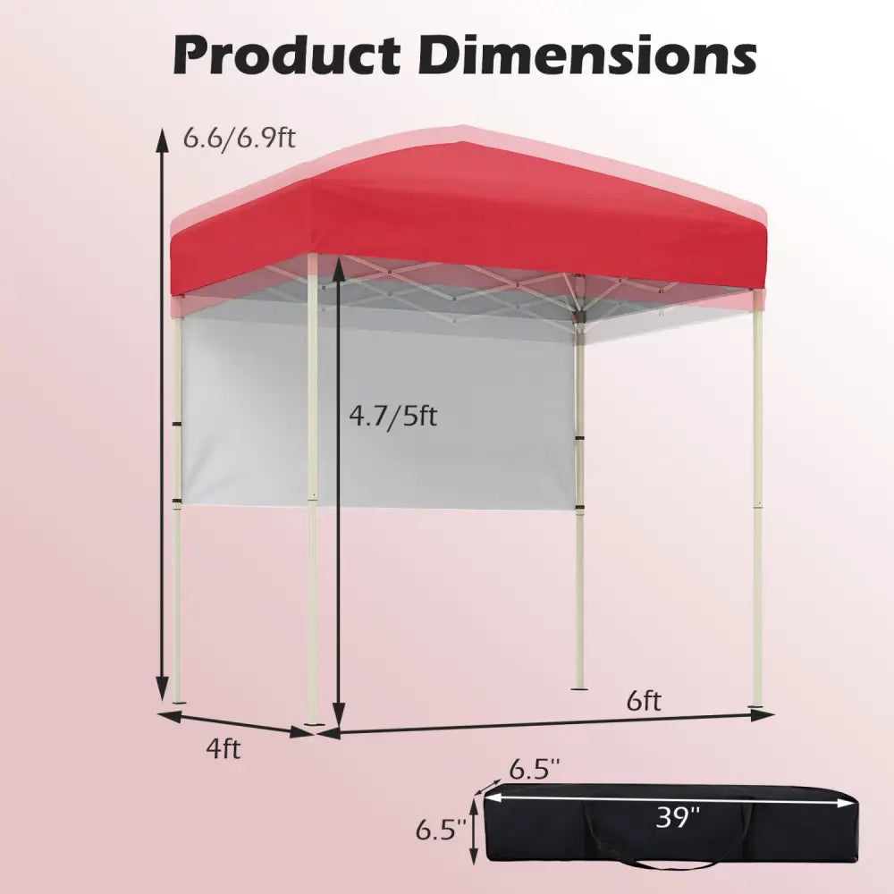 6 x 4 FT Pop-Up Canopy Tent with 1 Half Sidewall Easy Setup Folding Outdoor Sun Shelter-Red - Red - Canopies