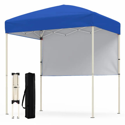 6 x 4 FT Pop-Up Canopy Tent with 1 Half Sidewall Easy Setup Folding Outdoor Sun Shelter-Blue - Blue - Canopies