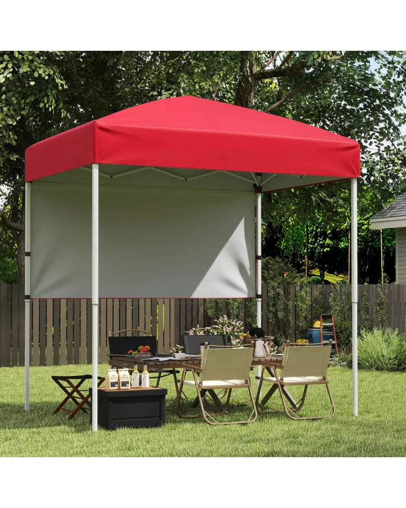 6 x 4 FT Pop-Up Canopy Tent with 1 Half Sidewall Easy Setup Folding Outdoor Sun Shelter-Red - Red - Canopies