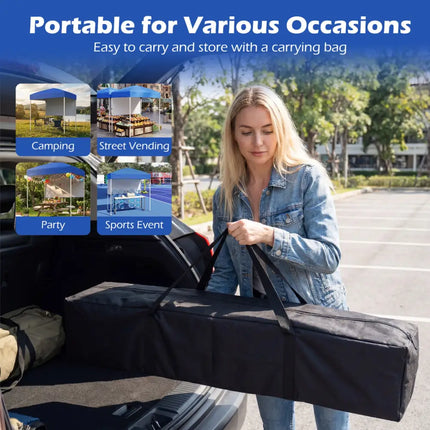 6 x 4 FT Pop-Up Canopy Tent with 1 Half Sidewall Easy Setup Folding Outdoor Sun Shelter-Blue - Blue - Canopies