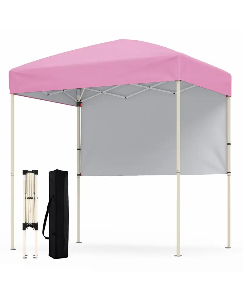 6 x 4 FT Pop-Up Canopy Tent with 1 Half Sidewall Easy Setup Folding Outdoor Sun Shelter-Pink - Pink - Canopies