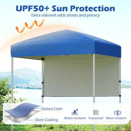 6 x 4 FT Pop-Up Canopy Tent with 1 Half Sidewall Easy Setup Folding Outdoor Sun Shelter-Blue - Blue - Canopies