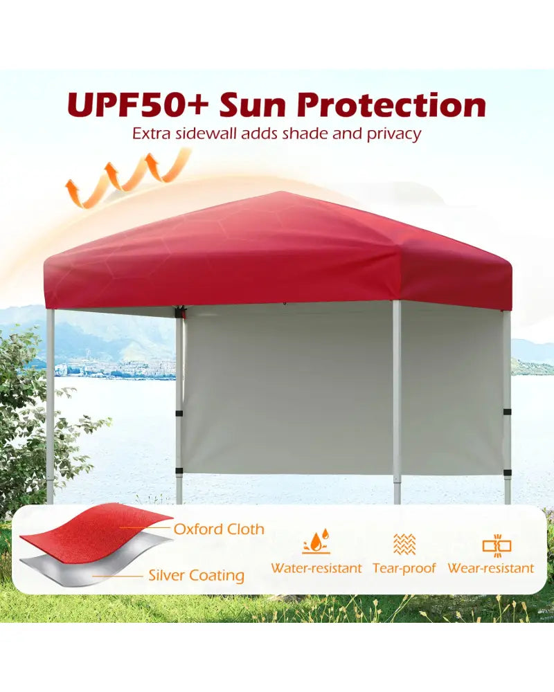 6 x 4 FT Pop-Up Canopy Tent with 1 Half Sidewall Easy Setup Folding Outdoor Sun Shelter-Red - Red - Canopies