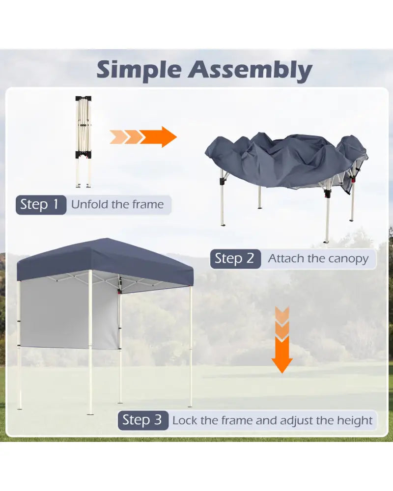 6 x 4 FT Pop-Up Canopy Tent with 1 Half Sidewall Easy Setup Folding Outdoor Sun Shelter-Gray - Gray - Canopies