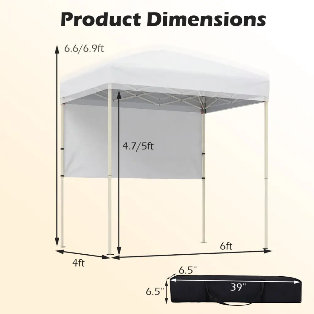 6 x 4 FT Pop-Up Canopy Tent with 1 Half Sidewall Easy Setup Folding Outdoor Sun Shelter-White - White - Canopies
