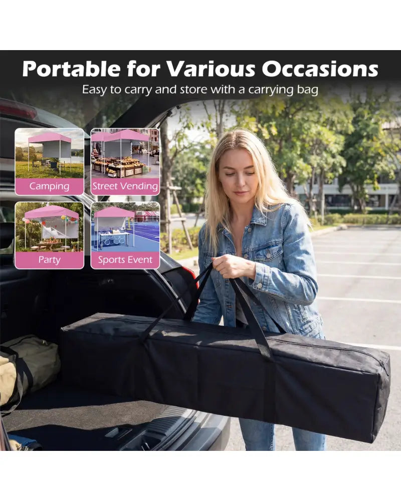 6 x 4 FT Pop-Up Canopy Tent with 1 Half Sidewall Easy Setup Folding Outdoor Sun Shelter-Pink - Pink - Canopies