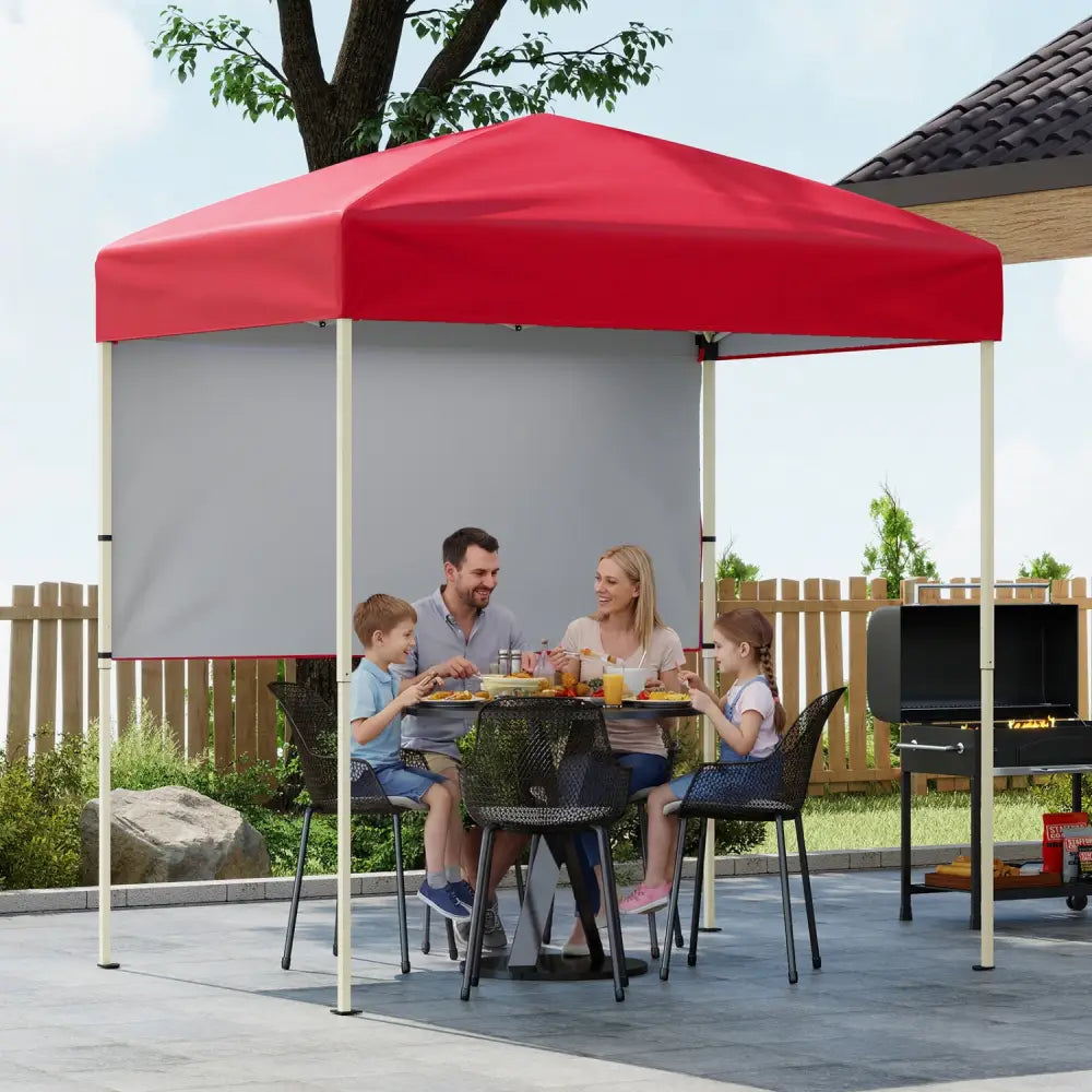 6 x 4 FT Pop-Up Canopy Tent with 1 Half Sidewall Easy Setup Folding Outdoor Sun Shelter-Red - Red - Canopies