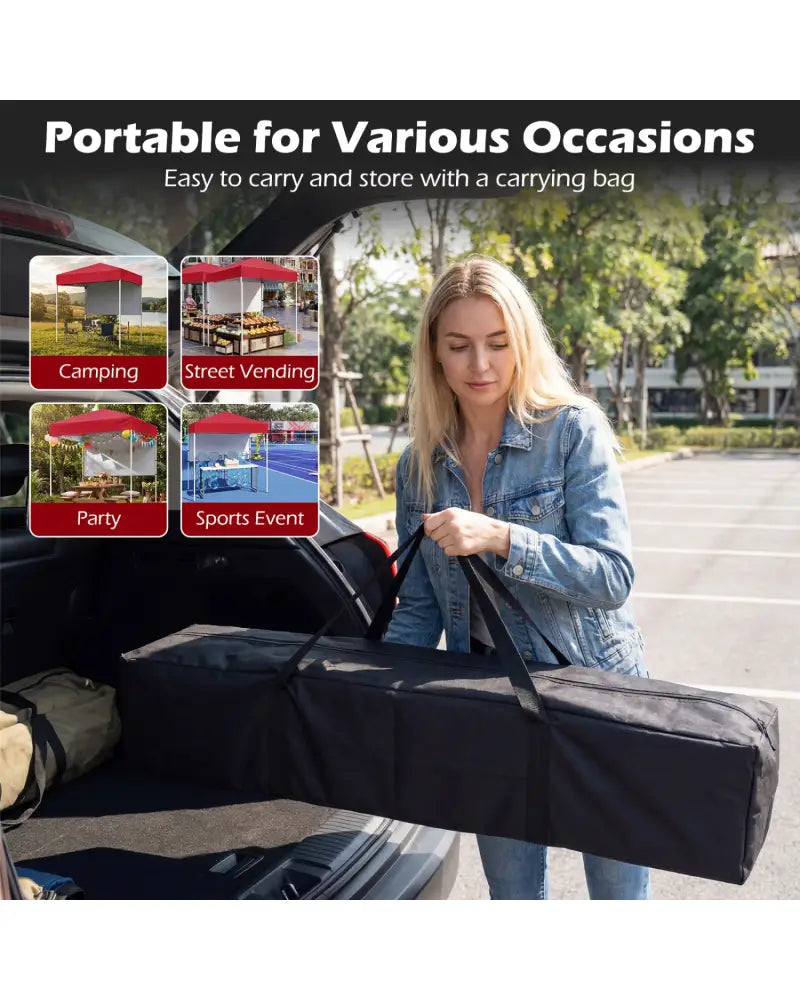6 x 4 FT Pop-Up Canopy Tent with 1 Half Sidewall Easy Setup Folding Outdoor Sun Shelter-Red - Red - Canopies