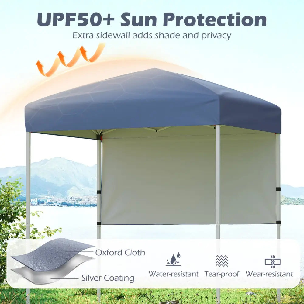 6 x 4 FT Pop-Up Canopy Tent with 1 Half Sidewall Easy Setup Folding Outdoor Sun Shelter-Gray - Gray - Canopies