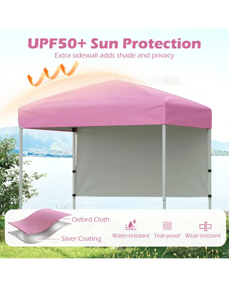 6 x 4 FT Pop-Up Canopy Tent with 1 Half Sidewall Easy Setup Folding Outdoor Sun Shelter-Pink - Pink - Canopies