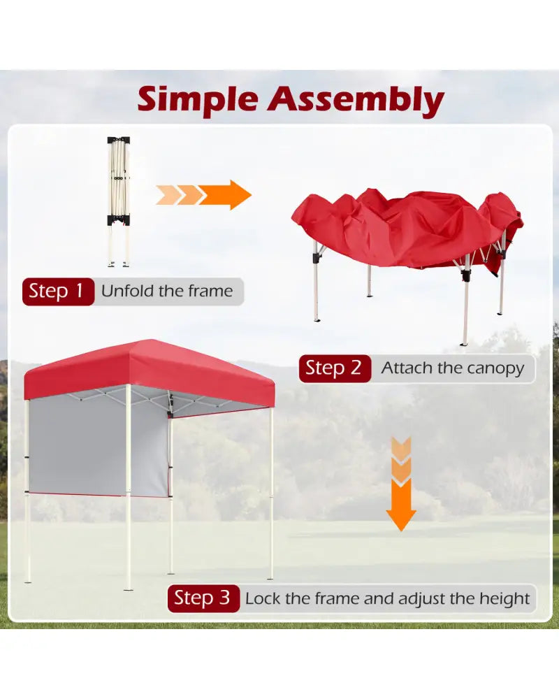 6 x 4 FT Pop-Up Canopy Tent with 1 Half Sidewall Easy Setup Folding Outdoor Sun Shelter-Red - Red - Canopies