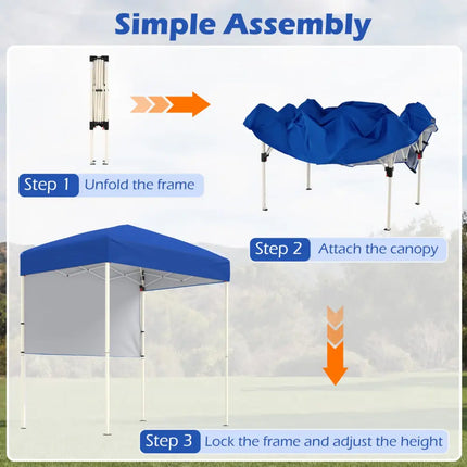 6 x 4 FT Pop-Up Canopy Tent with 1 Half Sidewall Easy Setup Folding Outdoor Sun Shelter-Blue - Blue - Canopies