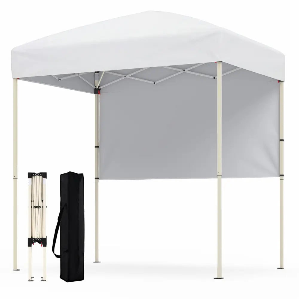 6 x 4 FT Pop-Up Canopy Tent with 1 Half Sidewall Easy Setup Folding Outdoor Sun Shelter-White - White - Canopies