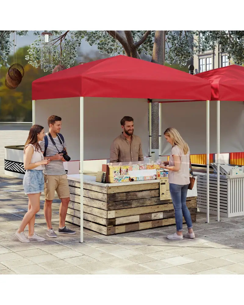 6 x 4 FT Pop-Up Canopy Tent with 1 Half Sidewall Easy Setup Folding Outdoor Sun Shelter-Red - Red - Canopies