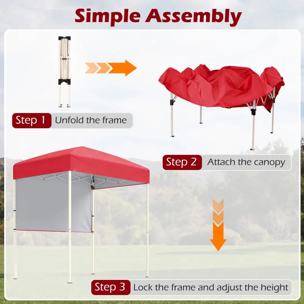 6 x 4 FT Pop-Up Canopy Tent with 1 Half Sidewall Easy Setup Folding Outdoor Sun Shelter-Red - Red - Canopies