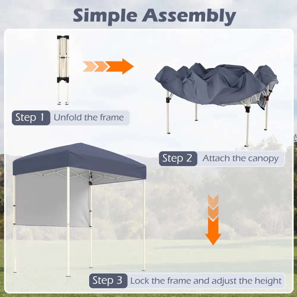 6 x 4 FT Pop-Up Canopy Tent with 1 Half Sidewall Easy Setup Folding Outdoor Sun Shelter-Gray - Gray - Canopies