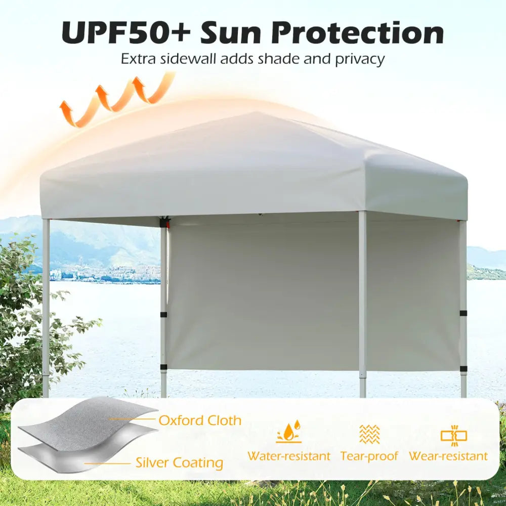 6 x 4 FT Pop-Up Canopy Tent with 1 Half Sidewall Easy Setup Folding Outdoor Sun Shelter-White - White - Canopies