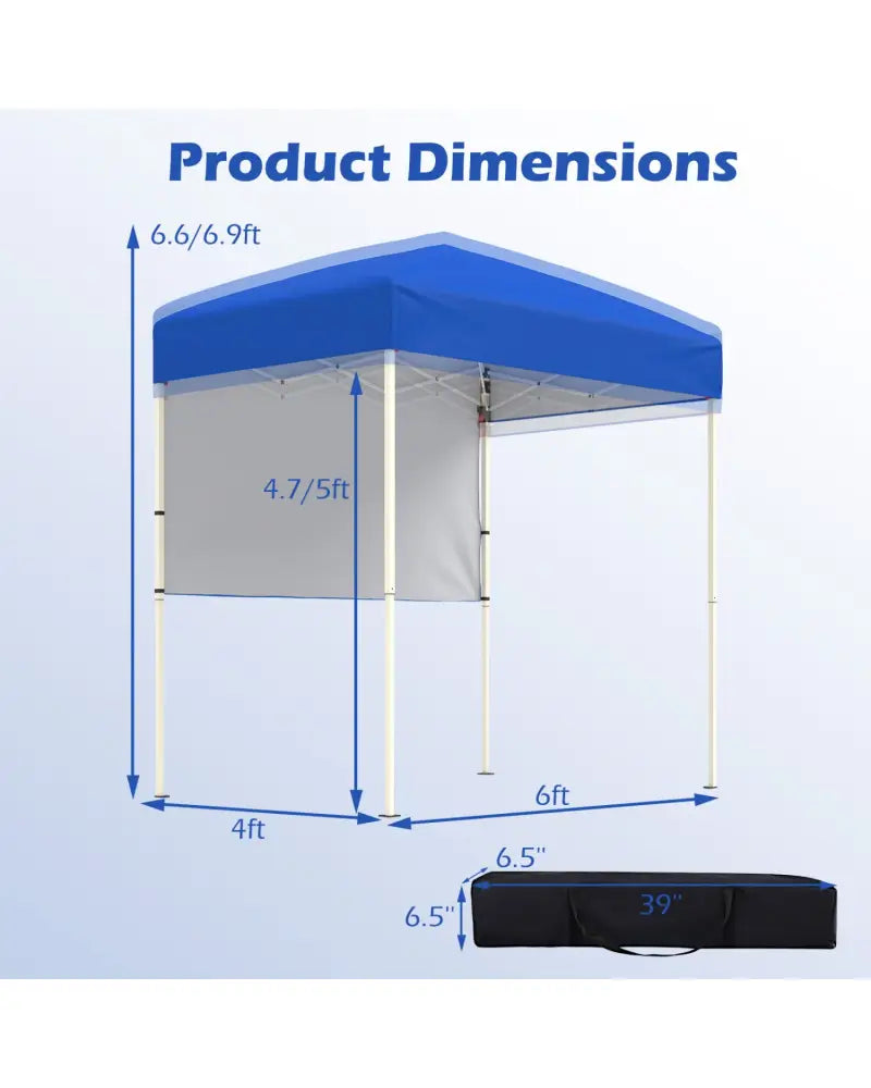 6 x 4 FT Pop-Up Canopy Tent with 1 Half Sidewall Easy Setup Folding Outdoor Sun Shelter-Blue - Blue - Canopies