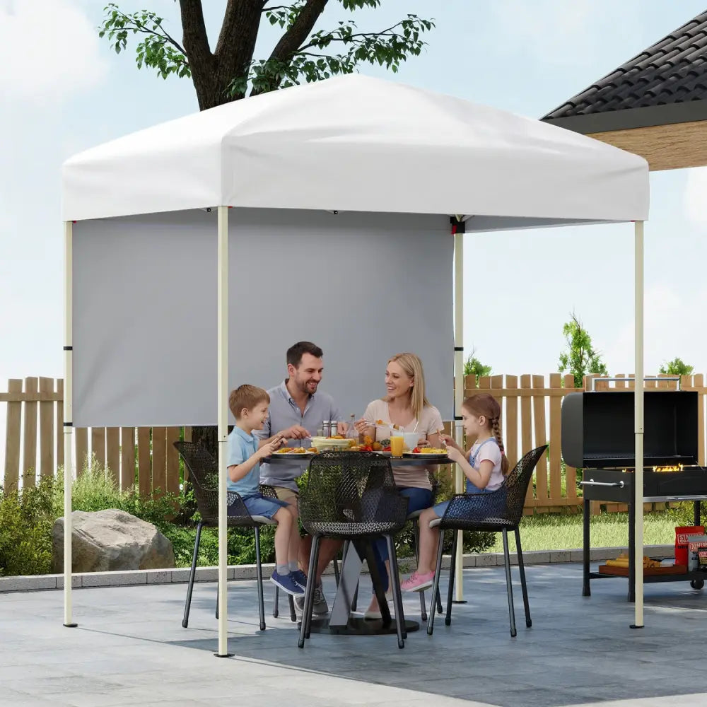6 x 4 FT Pop-Up Canopy Tent with 1 Half Sidewall Easy Setup Folding Outdoor Sun Shelter-White - White - Canopies