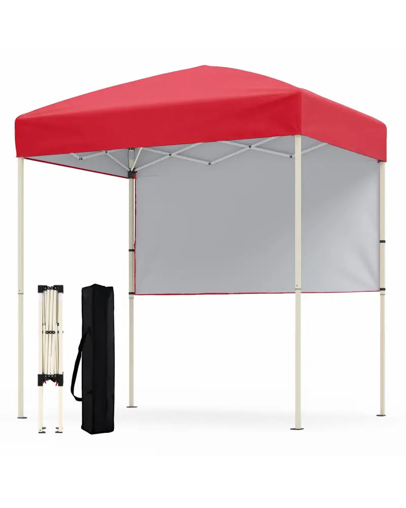 6 x 4 FT Pop-Up Canopy Tent with 1 Half Sidewall Easy Setup Folding Outdoor Sun Shelter-Red - Red - Canopies