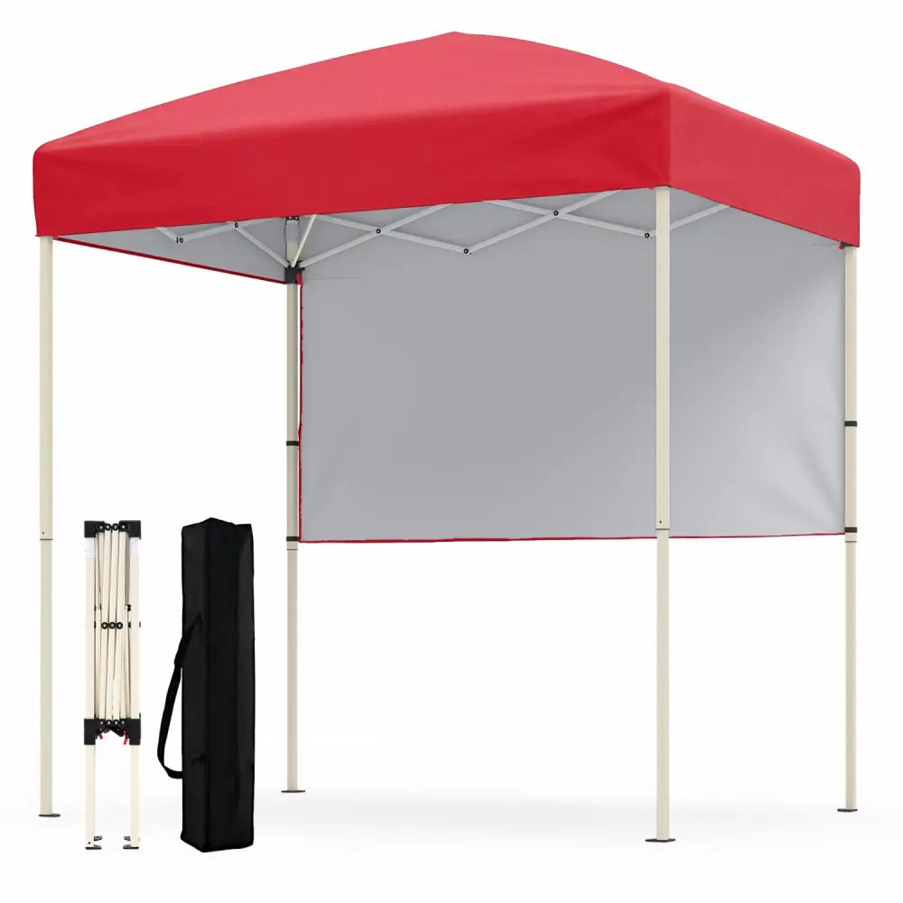 6 x 4 FT Pop-Up Canopy Tent with 1 Half Sidewall Easy Setup Folding Outdoor Sun Shelter-Red - Red - Canopies