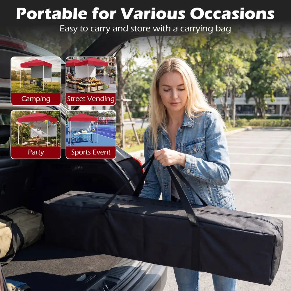 6 x 4 FT Pop-Up Canopy Tent with 1 Half Sidewall Easy Setup Folding Outdoor Sun Shelter-Red - Red - Canopies