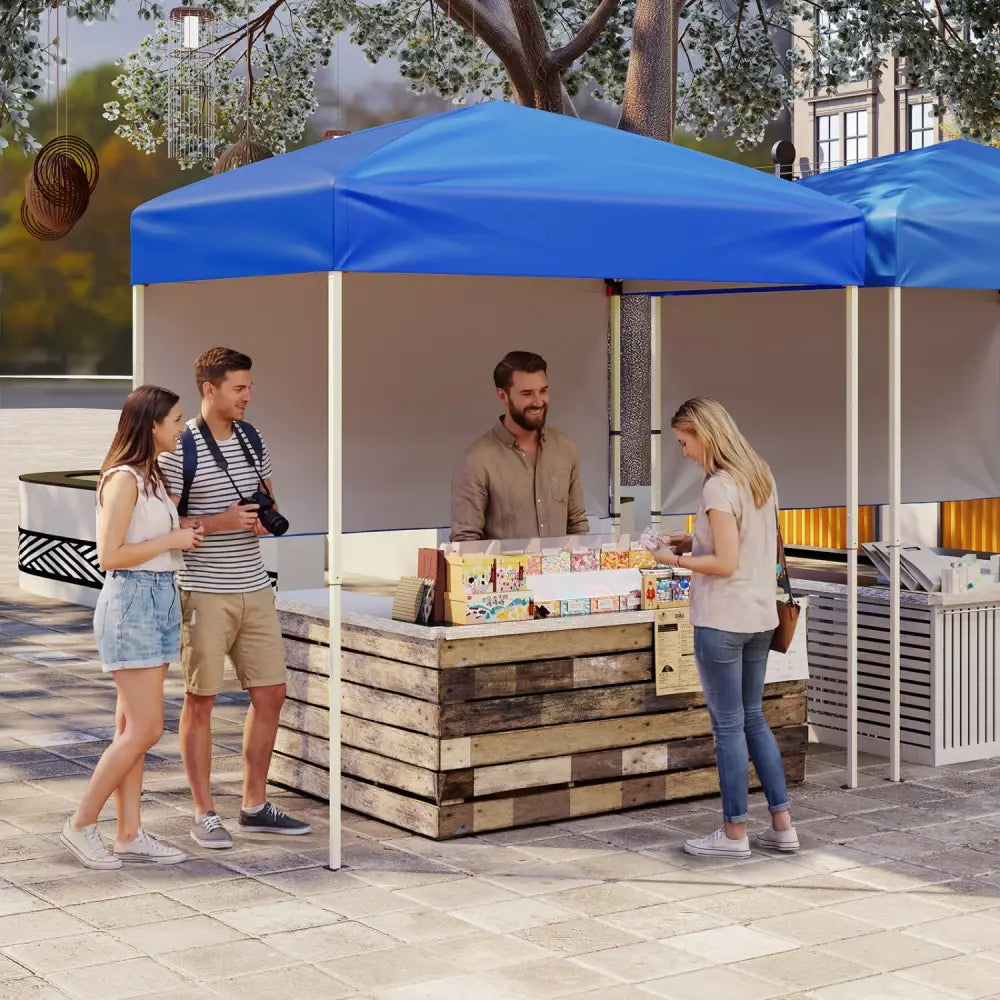 6 x 4 FT Pop-Up Canopy Tent with 1 Half Sidewall Easy Setup Folding Outdoor Sun Shelter-Blue - Blue - Canopies