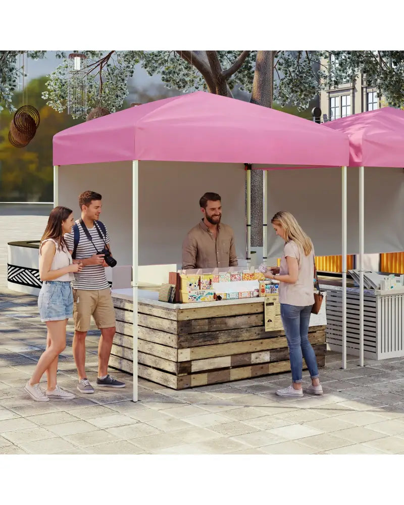 6 x 4 FT Pop-Up Canopy Tent with 1 Half Sidewall Easy Setup Folding Outdoor Sun Shelter-Pink - Pink - Canopies