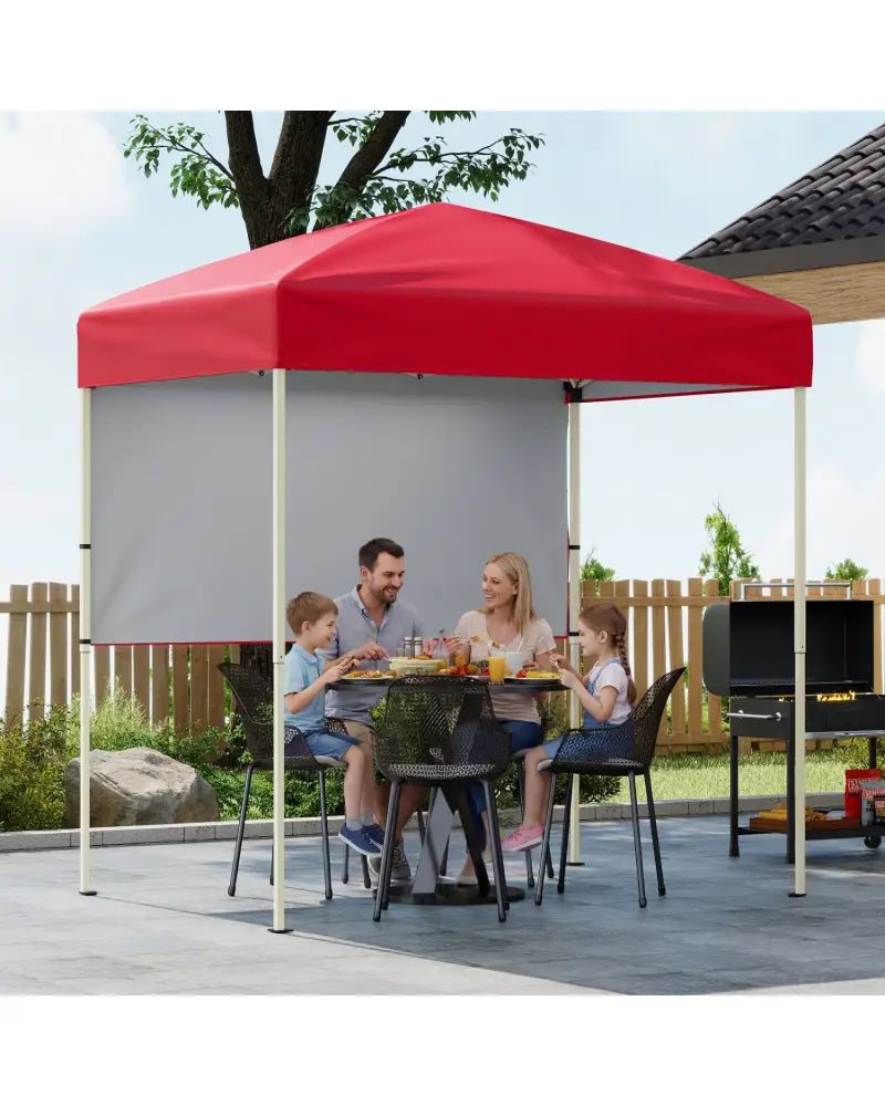 6 x 4 FT Pop-Up Canopy Tent with 1 Half Sidewall Easy Setup Folding Outdoor Sun Shelter-Red - Red - Canopies