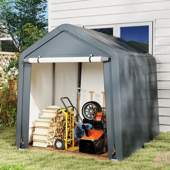 6 x 6.5/8 x 6.5 Feet Portable Motorcycle Outdoor Storage Shelter-8 Feet - Gray - Sheds & Outdoor Storage