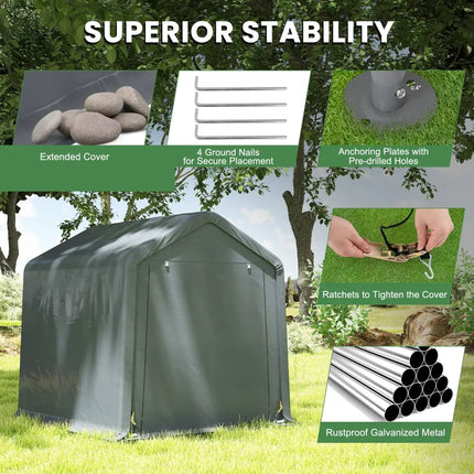 6 x 6.5/8 x 6.5 Feet Portable Motorcycle Outdoor Storage Shelter-8 Feet - Gray - Sheds & Outdoor Storage