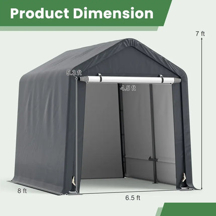 6 x 6.5/8 x 6.5 Feet Portable Motorcycle Outdoor Storage Shelter-8 Feet - Gray - Sheds & Outdoor Storage
